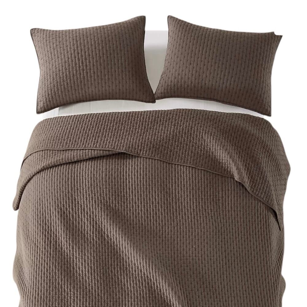 Levtex Cross Stitch Stitching 3 Pc Quilt Set Brown Full/Queen